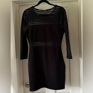 Lulu's Black Mini Dress with Sheer Stripe Details